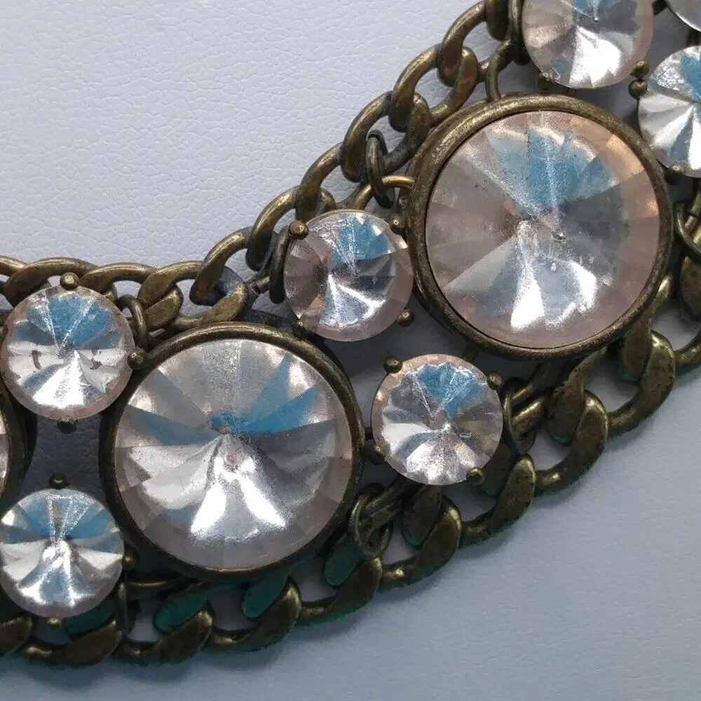 Fossil Distressed Rhinestone Necklace, Rivoli Clear Rhinestones, 18 Inches